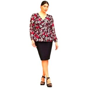 TORRID Peplum Chiffon Blouson Sleeve Floral V- Neck Top Plus Size 2X